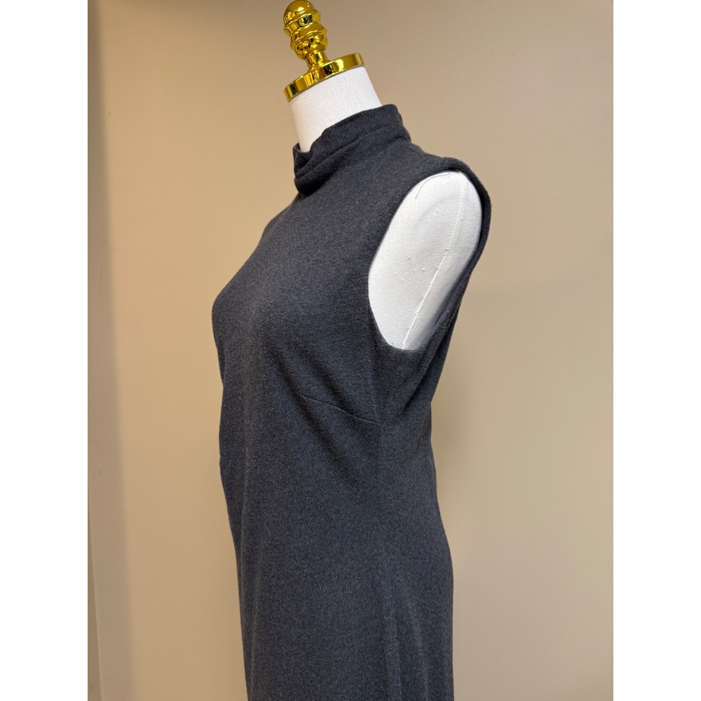 100% Merino Wool Talbots Dark Charcoal Gray Sleeveless Midi Dress - Picture 3 of 10